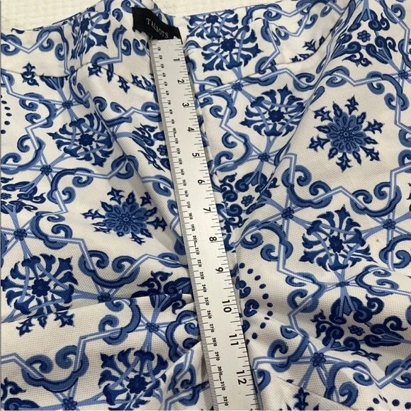 Talbots Blue White Porcelain Tile Print Cropped Ankle Pants Stretch Slim Fit XL - Picture 10 of 13
